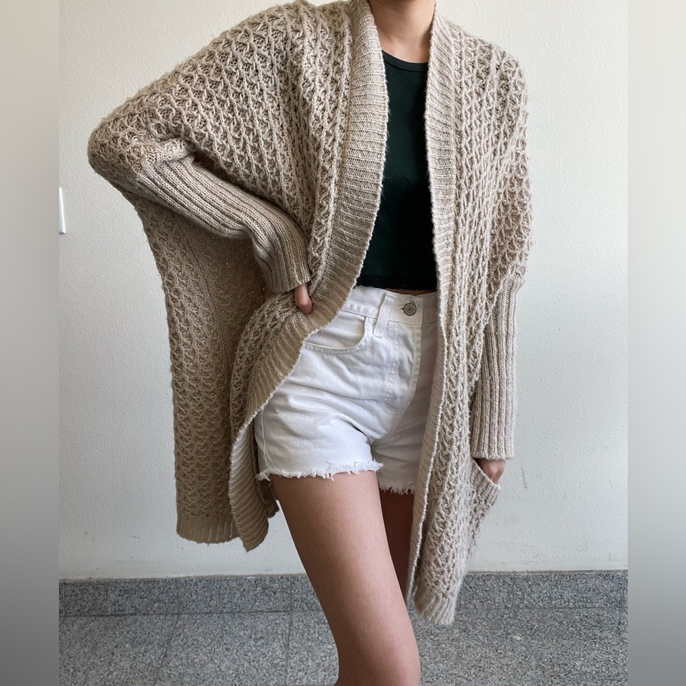 Beige oversized knit cardigan